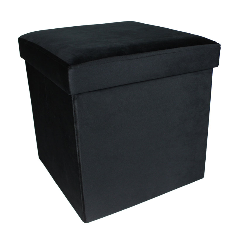 Upholstered Ottoman Everly Quinn Fabric Black Polyester